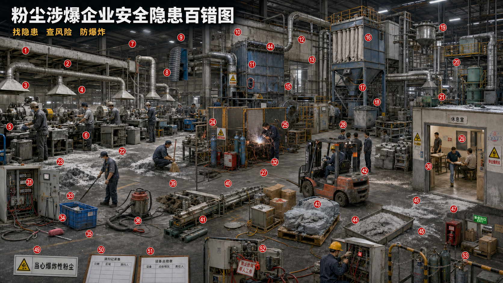 粉尘涉爆企业安全隐患百错图，无答案编号版